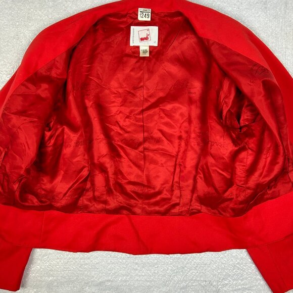 Mondi Blazer Women EU 42 US 14 Red Wool Blend Embroidered Vintage Jacket - Picture 9 of 16